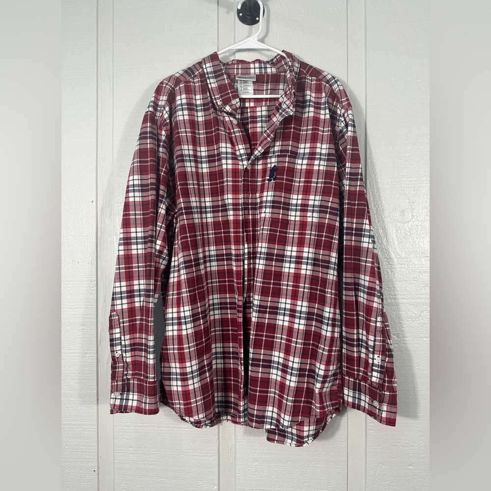Walt Disney Red and White Plaid Long Sleeve Button Down Men’s Shirt Size XL EUC